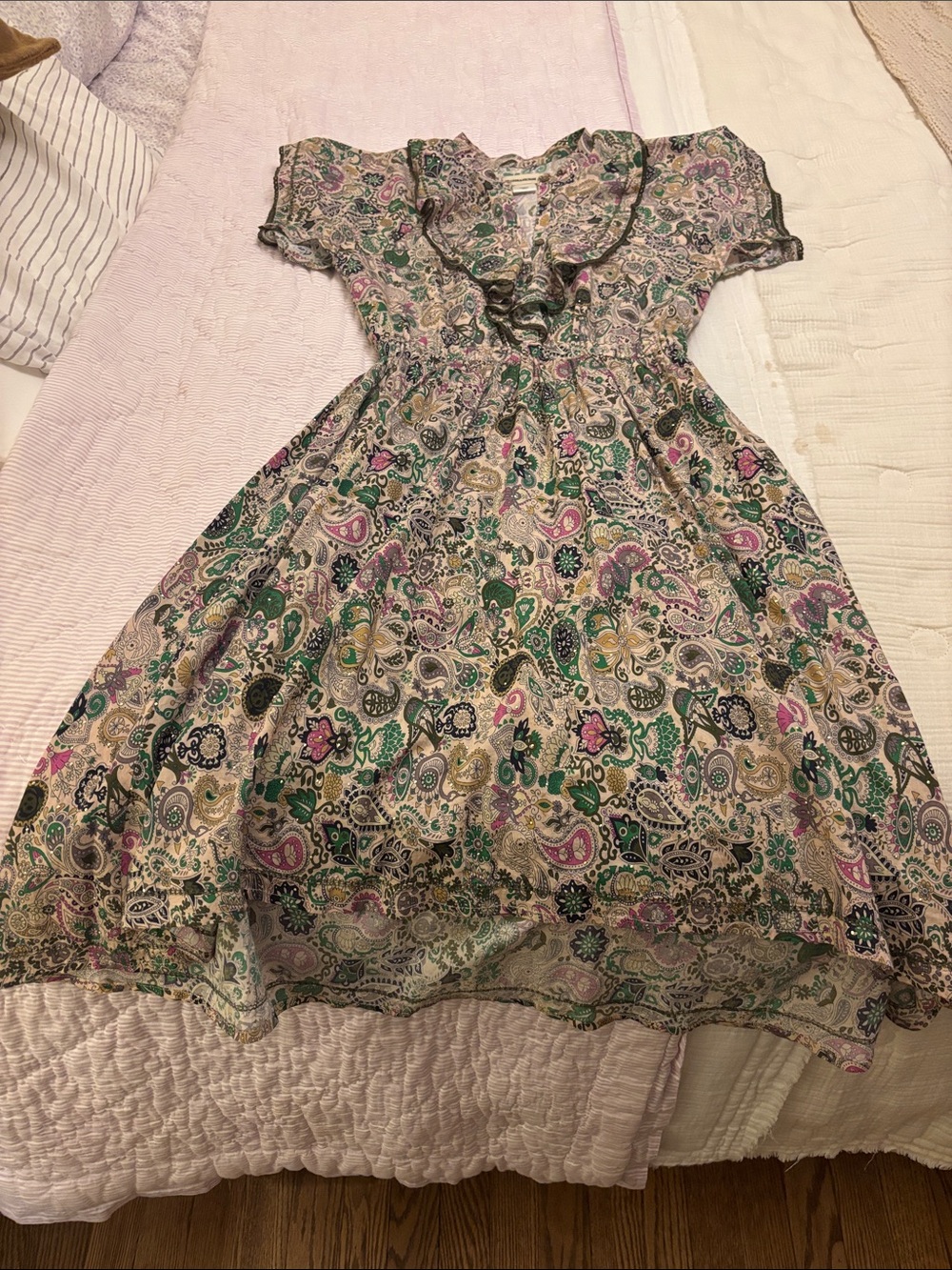 Zadig & Voltaire Paisley Print Dress in Cream, Green, Pink